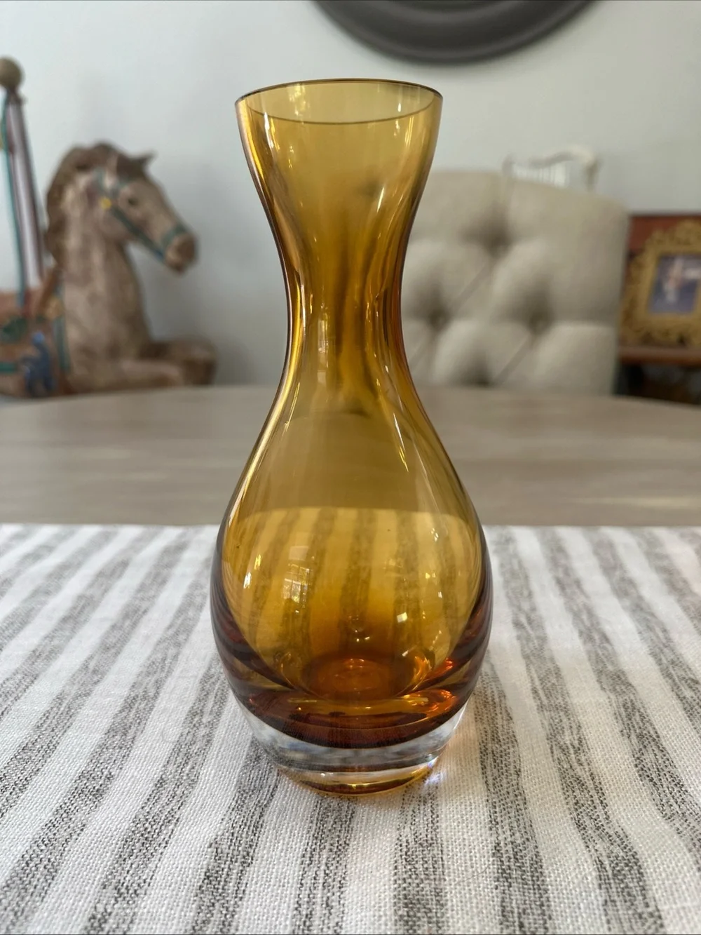 CRATE & BARREL Topaz Diva Vase 8” Poland Amber Glass MCM Modern